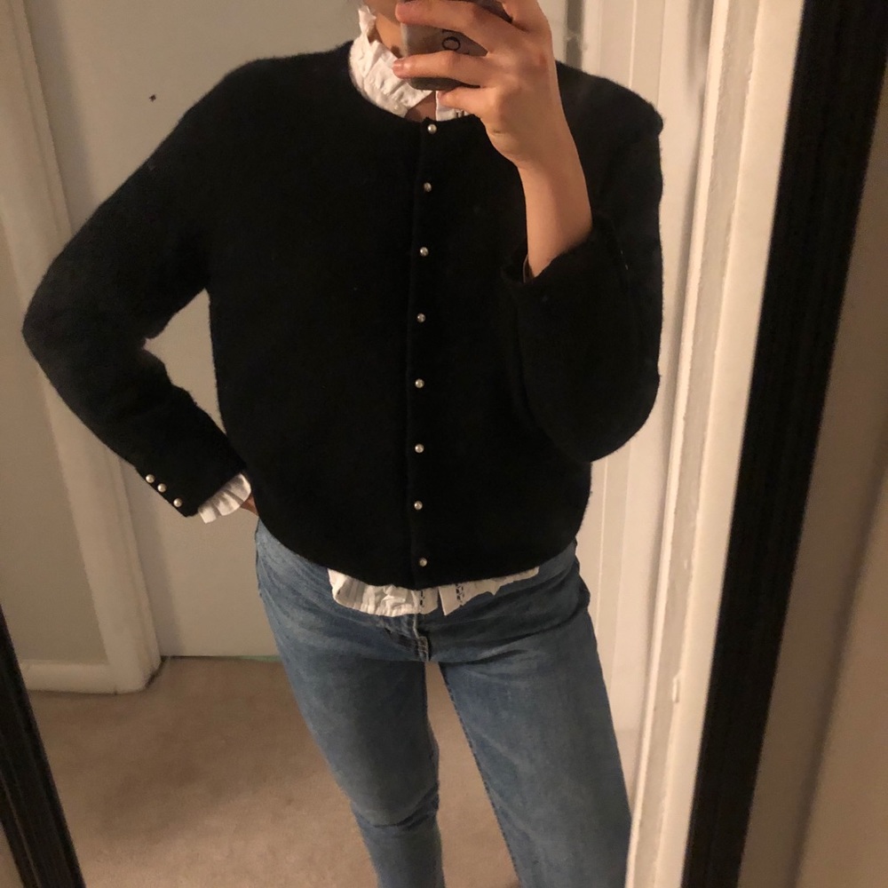 [SOLD] Cashmere Pearl Embellished Black Cardigan